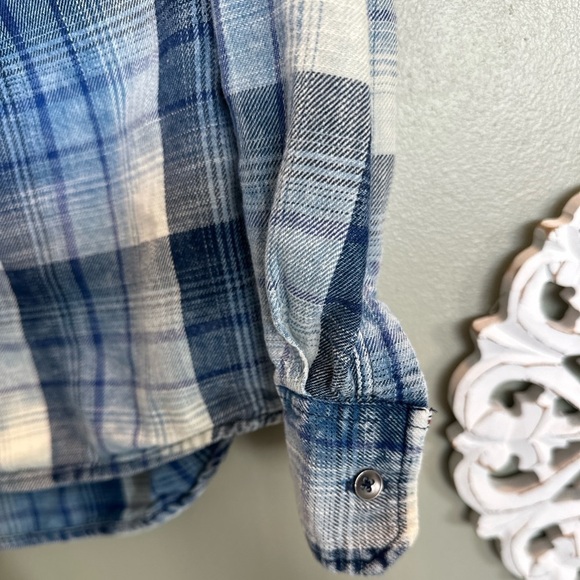 Flag and Anthem Blue Plaid Button Down Medium M - Picture 3 of 6
